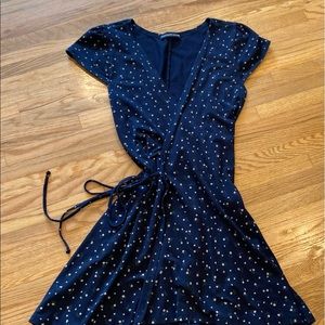 Brandy Melville Navy Blue Ditsy Floral Rosebud Wrap Mini Dress